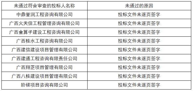 未通過符合審查的投標人情況